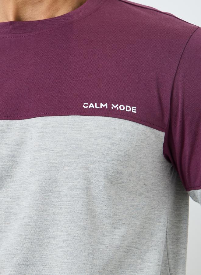 ستايلي طقم بيجاما من تيشيرت بأكمام طويلة بنمط كتل الألوان وبنطال - Image 2